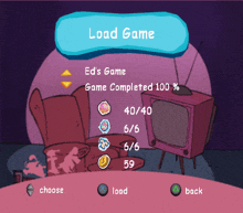 a cartoon screenshot of a game that says load game on it