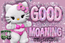 a hello kitty in a pink bikini with the words good moaning
