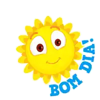 a smiling sun with the words bom dia written around it