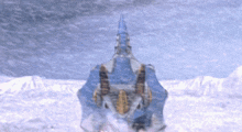 a computer generated image of a dragon in a snowy landscape
