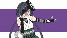 a drawing of a girl wearing a virtual reality headset against a purple and white background