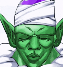 a cartoon drawing of a green elf with a bandage on his head
