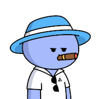 a cartoon character wearing a blue hat and sunglasses smoking a cigar