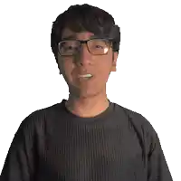 a man wearing glasses and a black shirt with the name joshua on it