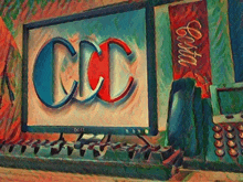 a painting of a dell computer with the word ccd on the screen