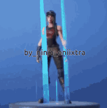 a video game character is standing in front of a blue background with the name ninja_eniiextra written on it
