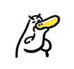 a black and yellow drawing of a cat with a yellow beak .