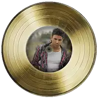 a gold record with a picture of a man in a plaid shirt on it
