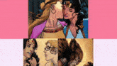 a collage of comic book characters including wonder woman and cheetah kissing