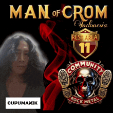 a poster for man of crom indonesia shows a man with long hair