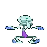 a pixel art drawing of squidward from spongebob squarepants laying down