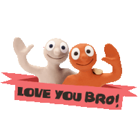 two cartoon characters are standing next to each other with a banner that says love you bro