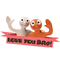 two cartoon characters are standing next to each other with a banner that says love you bro