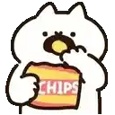 a cat is holding a bag of chips in its mouth .