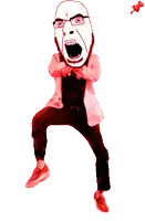 a pixelated image of a man with glasses and a beard screaming