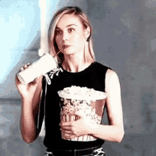 Brie Larson Drinking GIF - Brie Larson Drinking Popcorn GIFs
