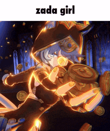 a cartoon of a girl holding coins with the words zada girl below her