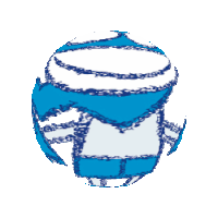 a blue and white drawing of a volleyball