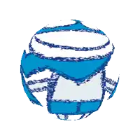 a blue and white drawing of a volleyball