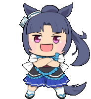 a cartoon drawing of a girl in a blue and white dress