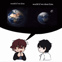 a cartoon of a man talking to another man with the words world if we kiss and world if we dont kiss