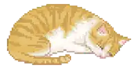 a pixel art drawing of an orange and white cat sleeping on its back