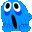 a blue monster with a surprised look on its face .