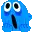 a blue monster with a surprised look on its face .