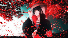 itachi uchiha from naruto is wearing a hat and holding an umbrella .