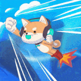 a cartoon of a dog wearing headphones and flying through the air