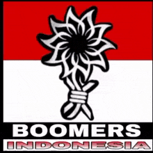 a logo for boomers indonesia with a flower in the middle