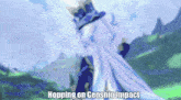 a picture of a person with the words hopping on genshin impact