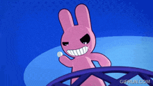 a pink cartoon bunny is holding a white ball and the website gifrun.com can be seen in the corner