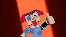 a cartoon character giving a thumbs up with a x on his eye