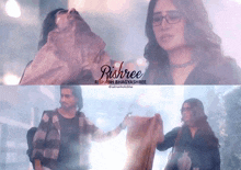 a man and a woman are standing next to each other and the word rishree is on the bottom right