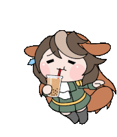 a cartoon character is drinking a cup of bubble tea with a straw