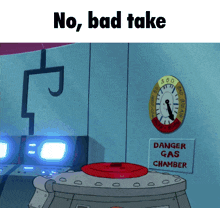 a cartoon of a danger gas chamber with a red lid