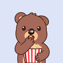 a brown teddy bear is eating popcorn with a youtube logo on its face