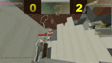 a screenshot of a video game with a scoreboard that says 0 and 2