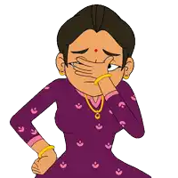 a woman in a purple dress is covering her mouth with her hand