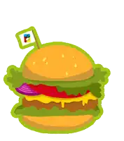 a cartoon of a hamburger with a penguin on top