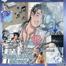 a picture of johnny de juicebox is surrounded by music notes
