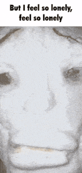 a statue of a face with the words but i feel so lonely feel so lonely below it