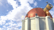 a cartoon drawing of a dome with a telescope on top