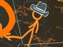 a stick figure wearing a cowboy hat is standing in a dark room