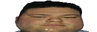 a close up of a man 's face with a slight smile on his face