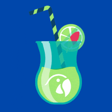 a green drink with a straw and a red flower in it