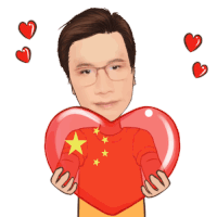 a cartoon of a man holding a heart with the flag of china