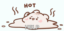 a cartoon character is laying in a puddle and the words hot help are above it