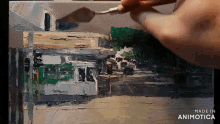 a painting is being painted on a canvas with the words made in animotica on the bottom right